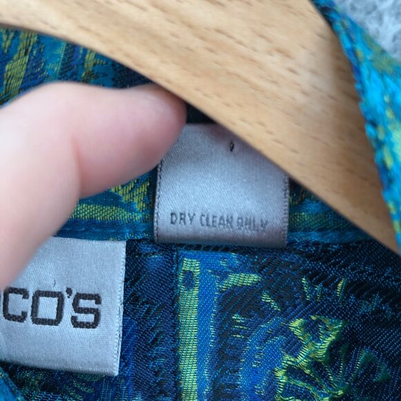 Chicos Jacket Womens 0 US 4 Green Blue Floral Silk Blend Button Asian Shimmer - Picture 6 of 9